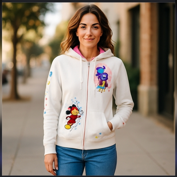 Disney parks Mickey Mouse sorcerer White Hoodie Sweatshirt 2014 Full Zip Sz M - Picture 1 of 12